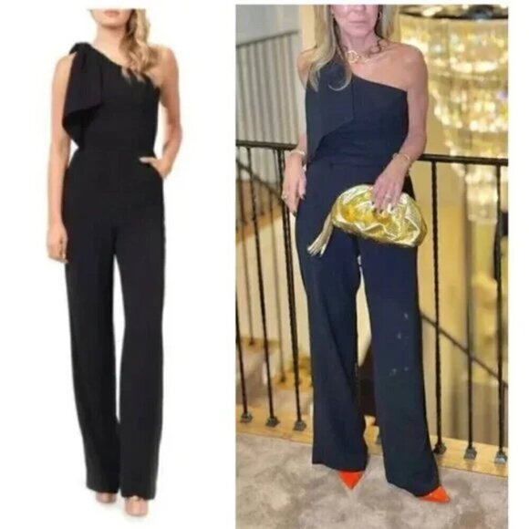 DRESS THE POPULATION Tiffany One-Shoulder Jumpsuit in Black Size X-Small